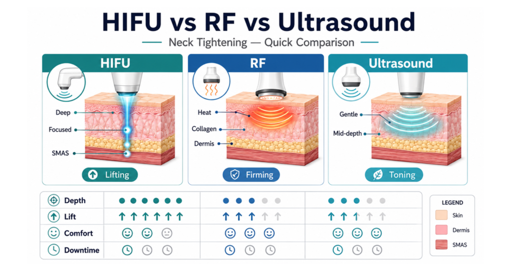 HIFU vs RF vs Ultrasound Comparison Table