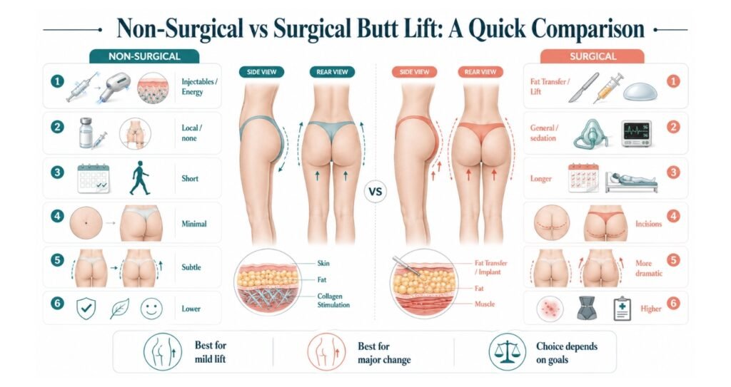 Non-Surgical Butt Lift Options in India: Natural Lift 2026 3 Non Surgical vs Surgical Butt Lift