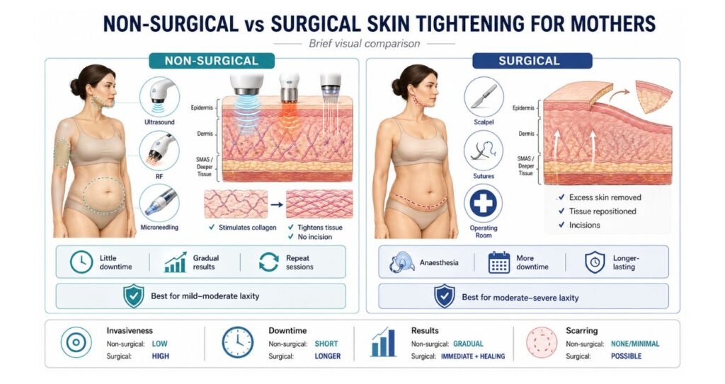 Non Surgical vs Surgical Skin Tightening for Mothers
