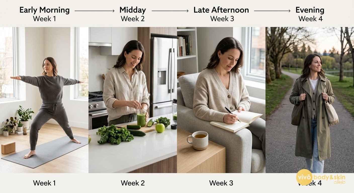 Lifestyle style results timeline concept for body contouring