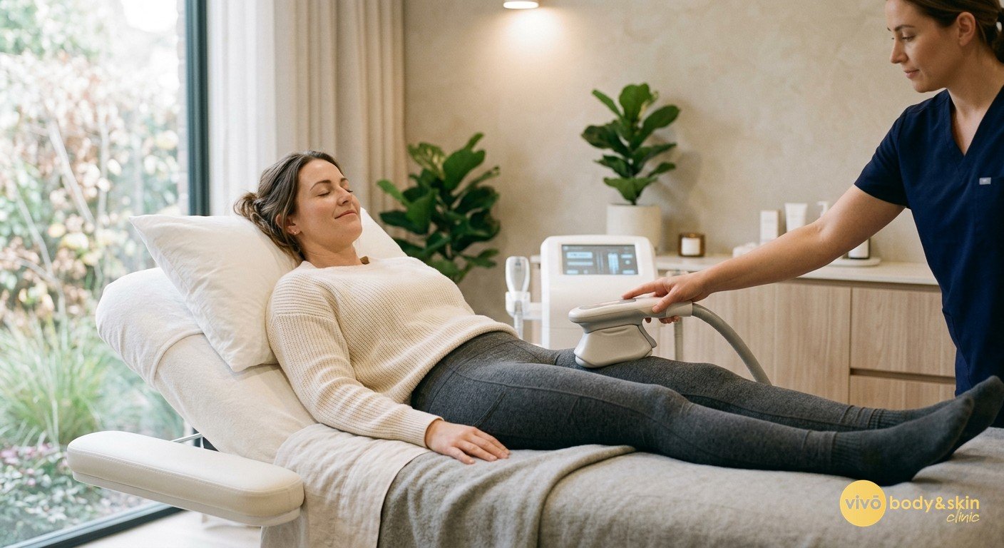 Non-Surgical Back Fat Reduction in India: Safe Treatments 6 Woman relaxing during a non-invasive back fat reduction treatment at a Mumbai clinic