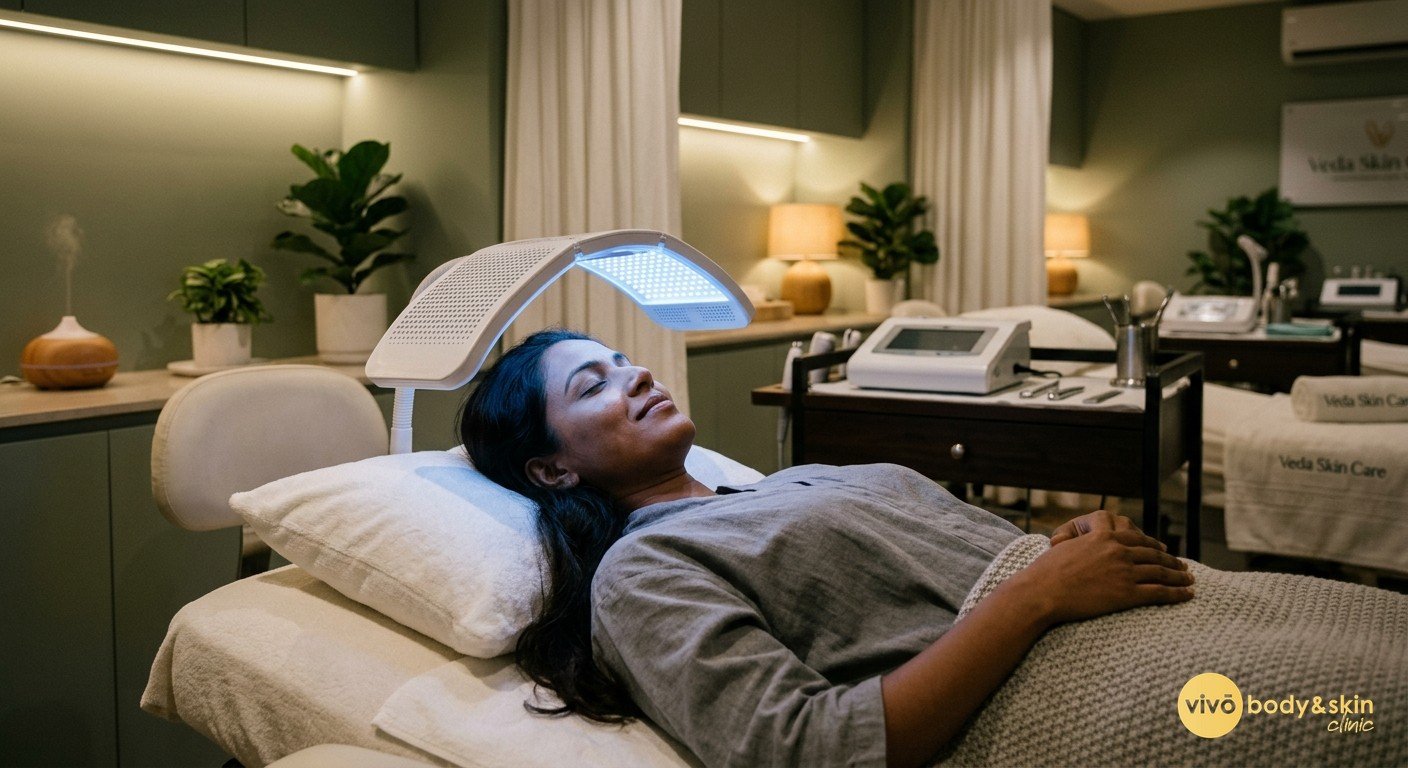 Woman receiving a relaxing non-surgical neck tightening treatment