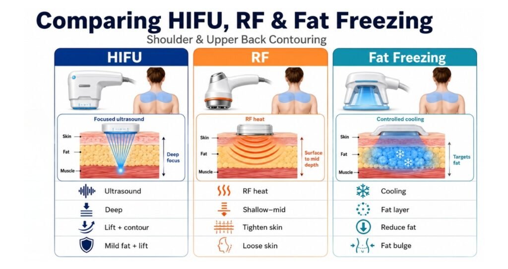Non-Surgical Shoulder & Upper Back Contouring in India 4 Comparing HIFU RF and Fat Freezing