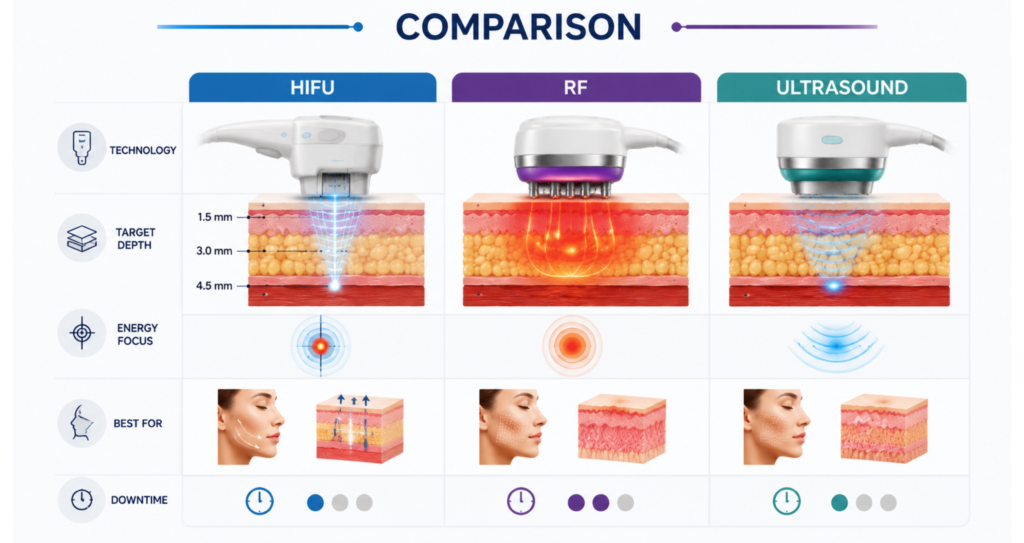 Comparison HIFU vs RF vs Ultrasound