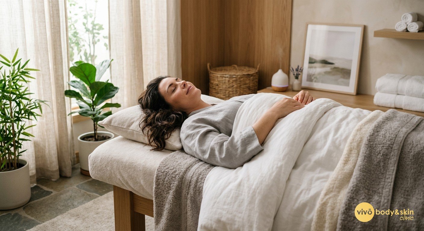 Post-Pregnancy Thigh & Hip Contouring India: Non-Surgical Options 7 Woman relaxing during a non-surgical body contouring session