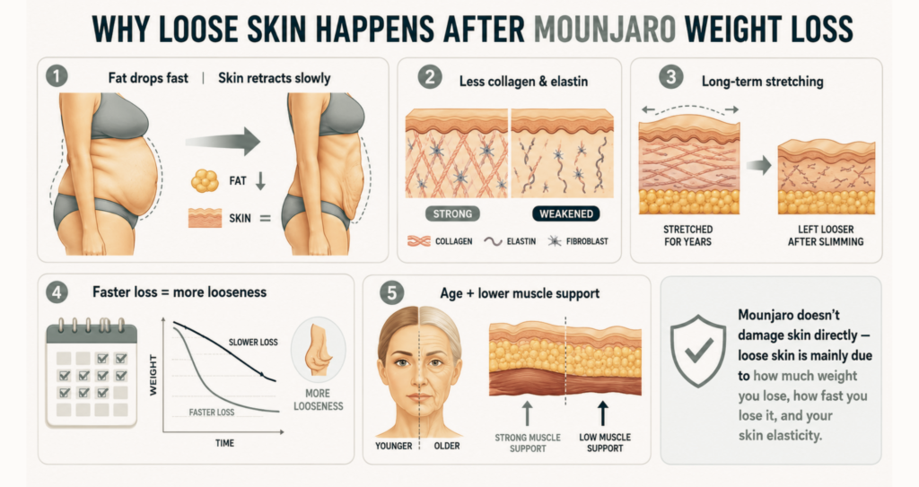 After Mounjaro: Restore Body Shape & Tighten Loose Skin 2 Why Loose Skin Happens After Mounjaro Weight Loss