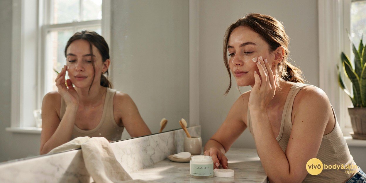 Post-Pregnancy Facial Rejuvenation India: HIFU vs RF vs Microneedling 3 New mother applying skincare as part of a post-pregnancy facial rejuvenation routine