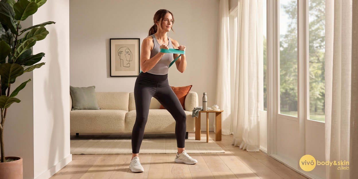 After Mounjaro: Restore Body Shape & Tighten Loose Skin 3 Woman doing resistance training to support body shape after Mounjaro weight loss