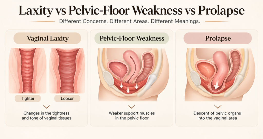 Vaginal Laxity After Childbirth: Causes & Treatment Options 4 Laxity vs Pelvic Floor Weakness vs Prolapse